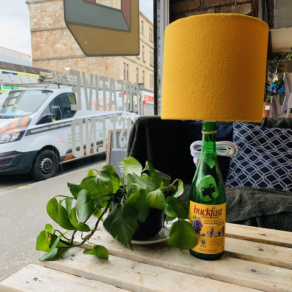 Buckfast (Buckie) Bottle Lamp with Harris Tweed Lampshade - Braw Wee Emporium Braw Wee Emporium