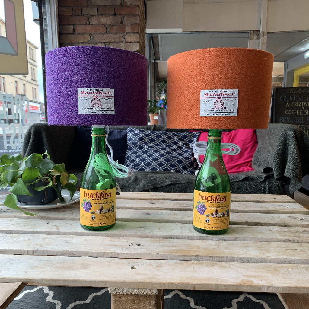 Buckfast (Buckie) Bottle Lamp with Harris Tweed Lampshade - Braw Wee Emporium Braw Wee Emporium