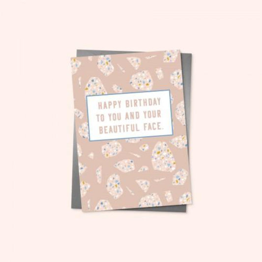 Happy Birthday, Beautiful Face Card - Terrazzo Braw Wee Emporium